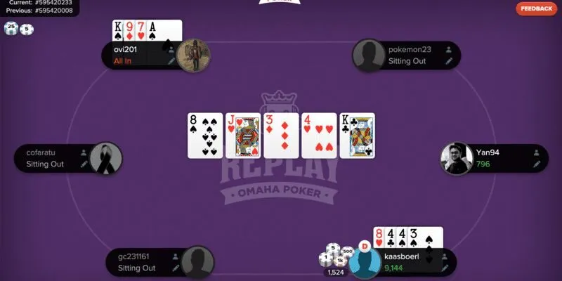 Giao diện chơi Poker Omaha