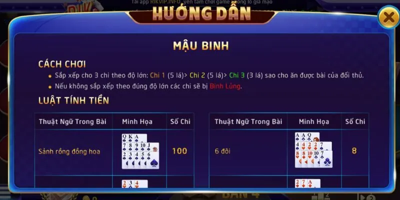 Hướng dẫn chơi Mậu Binh hiển thị rõ ràng và chi tiết cho người chơi tìm hiểu