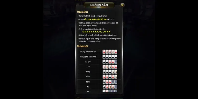 Hướng dẫn chơi Poker được hiển thị rõ ràng và chi tiết