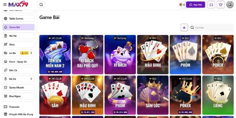 Chuyên mục game bài hội tụ đa dạng các thể loại game tại Max79